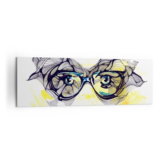 Obraz na płótnie - Przez błękitne okulary - 160x50cm - Abstrakcja Kobiece Okulary Kobiece Oczy - Nowoczesny foto obraz w ramie do salonu do sypialni ARTTOR ARTTOR