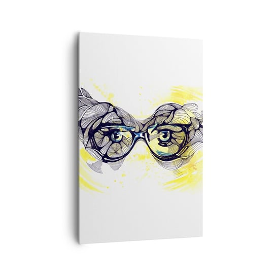 Obraz na płótnie - Przez błękitne okulary - 80x120cm - Abstrakcja Kobiece Okulary Kobiece Oczy - Nowoczesny obraz na ścianę do salonu do sypialni ARTTOR ARTTOR
