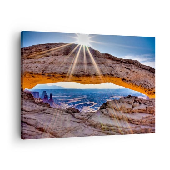 Obraz na płótnie - Przez skalną bramę - 70x50cm - Krajobraz Kanion Słońce - Nowoczesny Canvas obraz do salonu do sypialni ARTTOR ARTTOR