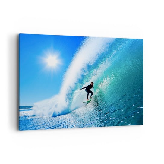 Obraz na płótnie - Przez wielki błękit - 100x70cm - Sport Surfer Morze - Nowoczesny foto obraz w ramie do salonu do sypialni ARTTOR ARTTOR