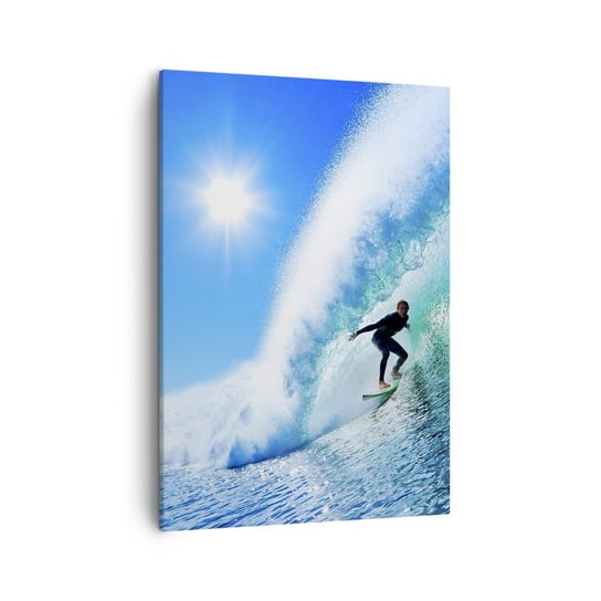 Obraz na płótnie - Przez wielki błękit - 50x70cm - Sport Surfer Morze - Nowoczesny Canvas obraz do salonu do sypialni ARTTOR ARTTOR