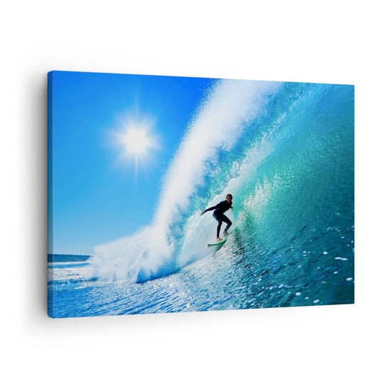 Obraz na płótnie - Przez wielki błękit - 70x50cm - Sport Surfer Morze - Nowoczesny Canvas obraz do salonu do sypialni ARTTOR ARTTOR