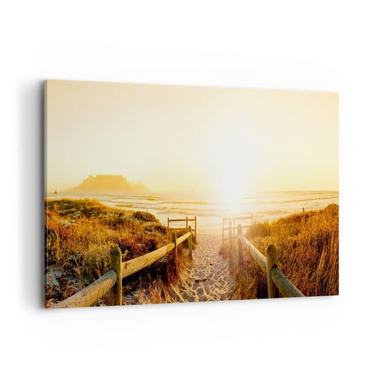Obraz na płótnie - Przez wydmę, w stronę słońca - 100x70 cm - Obraz nowoczesny - Krajobraz, Plaża, Zachód Słońca, Wydmy, Morze - AA100x70-3164 ARTTOR