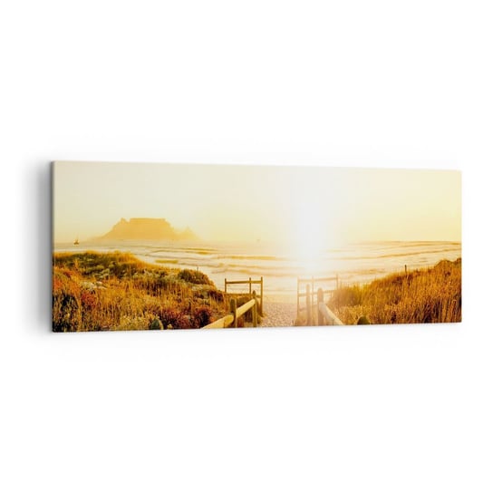 Obraz na płótnie - Przez wydmę, w stronę słońca - 140x50cm - Krajobraz Plaża Zachód Słońca - Nowoczesny Canvas obraz do salonu do sypialni ARTTOR ARTTOR