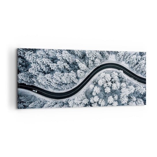 Obraz na płótnie - Przez zimowy las - 120x50cm - Krajobraz Las Droga Samochodowa - Nowoczesny obraz na ścianę do salonu do sypialni ARTTOR ARTTOR