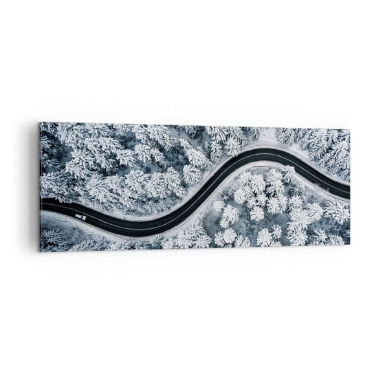 Obraz na płótnie - Przez zimowy las - 140x50cm - Krajobraz Las Droga Samochodowa - Nowoczesny Canvas obraz do salonu do sypialni ARTTOR ARTTOR