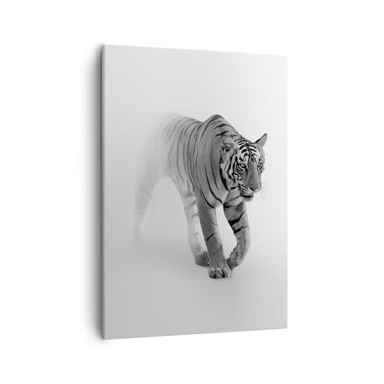 Obraz na płótnie - Przyczajony we mgle - 50x70cm - Zwierzęta Tygrys Drapieżnik - Nowoczesny Canvas obraz do salonu do sypialni ARTTOR ARTTOR