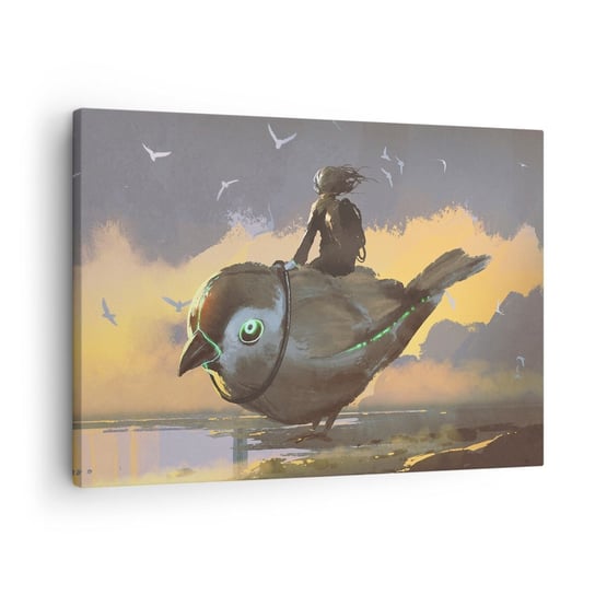 Obraz na płótnie - Przystanek w fantastycznej podróźy - 70x50cm - Abstrakcja Ptak Fantasy - Nowoczesny Canvas obraz do salonu do sypialni ARTTOR ARTTOR