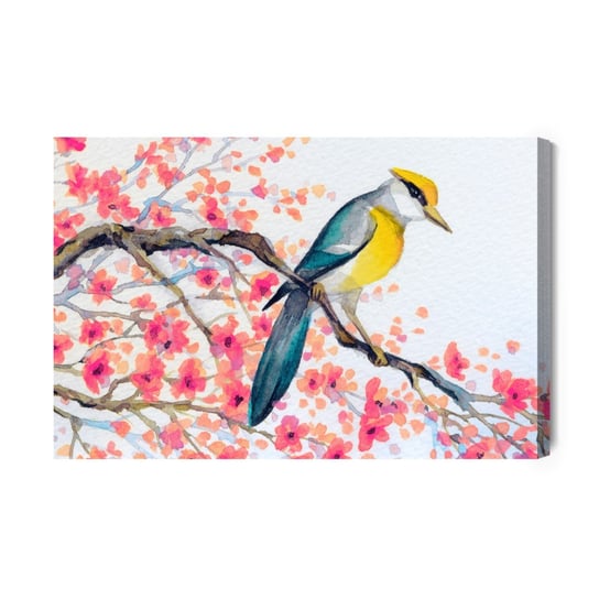Obraz Na Płótnie Ptak I Kwiaty Na Drzewie 100x70 Inna marka