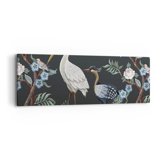 Obraz na płótnie - Ptasia parada - 90x30cm - Zwierzęta Kwiaty Ptak - Nowoczesny Canvas obraz do salonu do sypialni ARTTOR ARTTOR