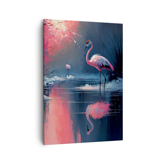 Obraz na płótnie - Ptasie ustronie - 50x70cm - Flamingi Pejzaż Natura - Nowoczesny Canvas obraz do salonu do sypialni ARTTOR ARTTOR