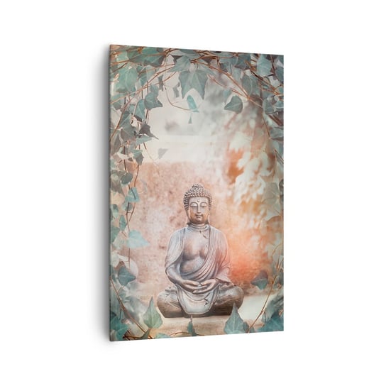 Obraz na płótnie - Radosna harmonia - 80x120cm - Budda Rzeźba Indie - Nowoczesny obraz na ścianę do salonu do sypialni ARTTOR ARTTOR