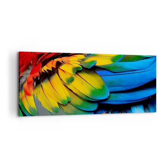 Obraz na płótnie - Rajski ptak - 120x50cm - Kolorowe Pióra Pióra Papugi Zwierzęta - Nowoczesny obraz na ścianę do salonu do sypialni ARTTOR ARTTOR