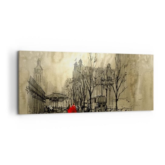 Obraz na płótnie - Randka w londyńskiej mgle  - 120x50cm - Miasto Londyn Architektura - Nowoczesny obraz na ścianę do salonu do sypialni ARTTOR ARTTOR