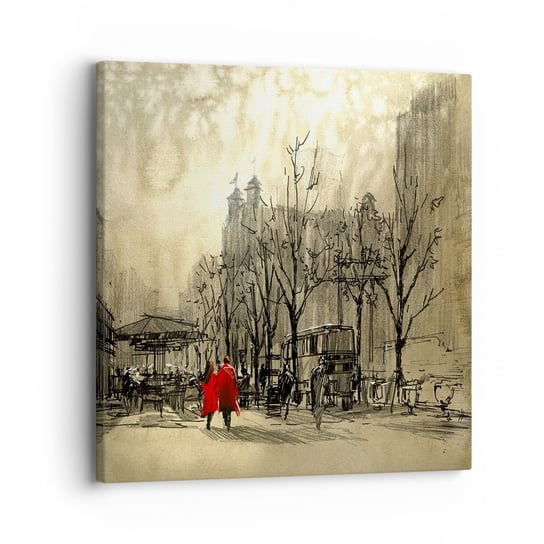 Obraz na płótnie - Randka w londyńskiej mgle  - 30x30 cm - Obraz nowoczesny - Miasto, Londyn, Architektura, Miłość, Romantyczna Para - AC30x30-3190 ARTTOR