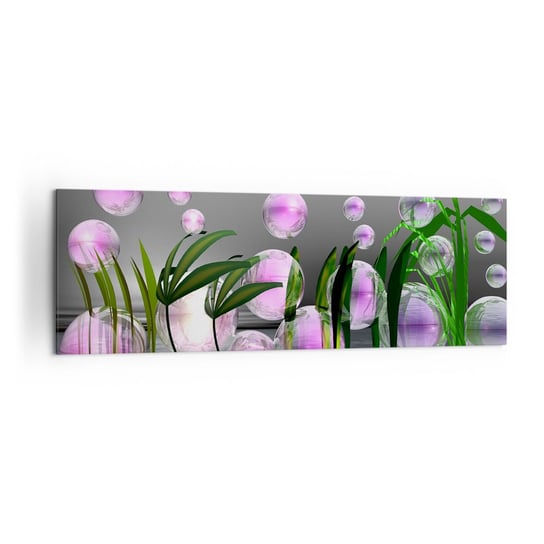 Obraz na płótnie - Refleksyjna kompozycja lekkości i życia - 160x50 cm - Obraz nowoczesny - Abstrakcja, Grafika, 3D, Rośliny, Różowe Bańki - AB160x50-2329 ARTTOR