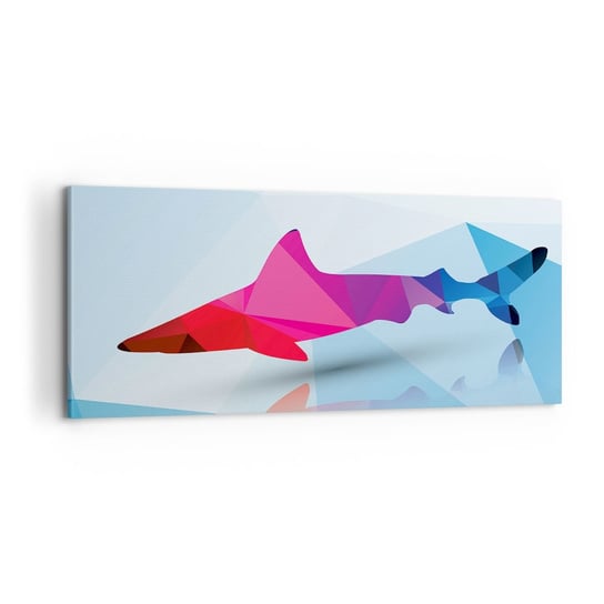 Obraz na płótnie - Rekin w krystalicznej przestrzeni - 100x40cm - Zwierzęta Rekin Figura Geometryczna - Nowoczesny foto obraz w ramie do salonu do sypialni ARTTOR ARTTOR