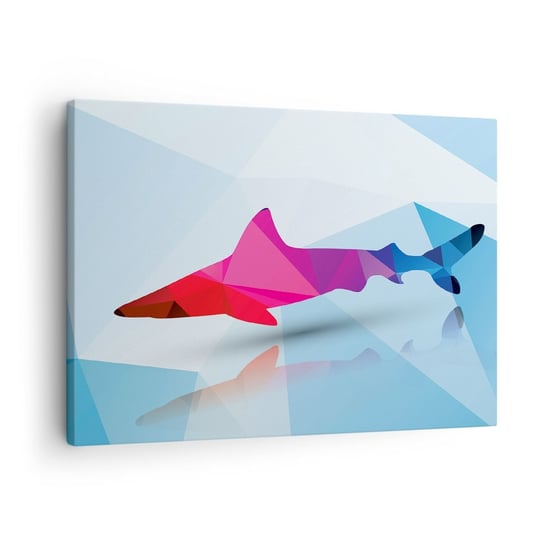 Obraz na płótnie - Rekin w krystalicznej przestrzeni - 70x50cm - Zwierzęta Rekin Figura Geometryczna - Nowoczesny Canvas obraz do salonu do sypialni ARTTOR ARTTOR