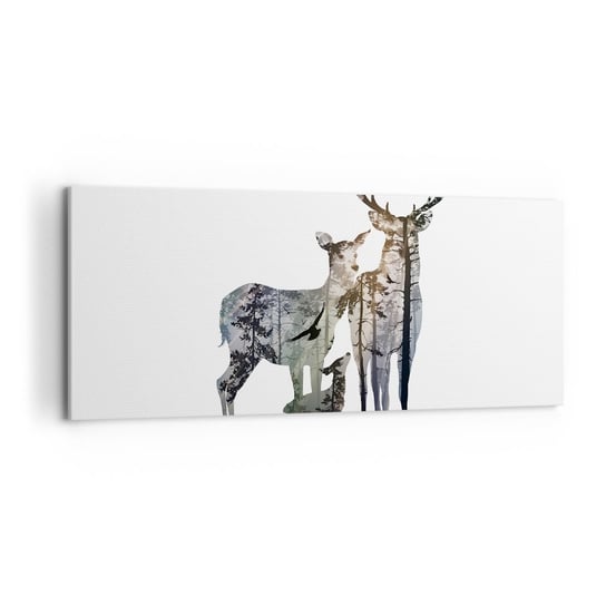Obraz na płótnie - Rodzinna fotografia - 120x50cm - Zwierzęta Jeleń Natura - Nowoczesny obraz na ścianę do salonu do sypialni ARTTOR ARTTOR