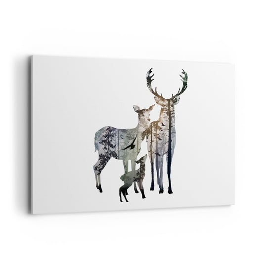 Obraz na płótnie - Rodzinna fotografia - 120x80cm - Zwierzęta Jeleń Natura - Nowoczesny obraz na ścianę do salonu do sypialni ARTTOR ARTTOR