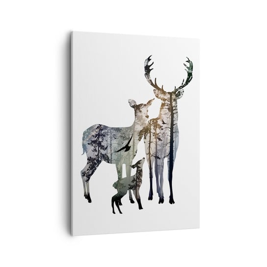 Obraz na płótnie - Rodzinna fotografia - 50x70cm - Zwierzęta Jeleń Natura - Nowoczesny Canvas obraz do salonu do sypialni ARTTOR ARTTOR