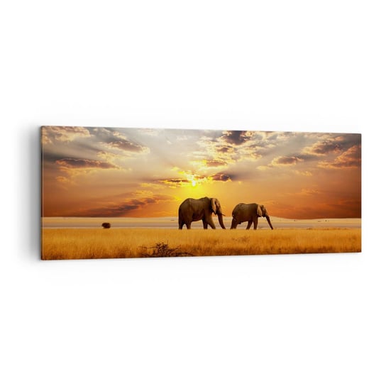 Obraz na płótnie - Rodzinna przechadzka - 140x50cm - Zwierzęta Afryka Słoń - Nowoczesny Canvas obraz do salonu do sypialni ARTTOR ARTTOR
