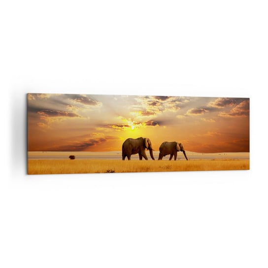 Obraz na płótnie - Rodzinna przechadzka - 160x50cm - Zwierzęta Afryka Słoń - Nowoczesny foto obraz w ramie do salonu do sypialni ARTTOR ARTTOR