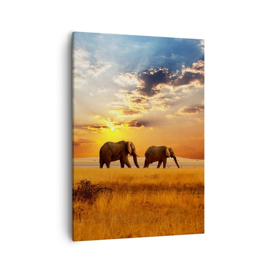 Obraz na płótnie - Rodzinna przechadzka - 50x70cm - Zwierzęta Afryka Słoń - Nowoczesny Canvas obraz do salonu do sypialni ARTTOR ARTTOR