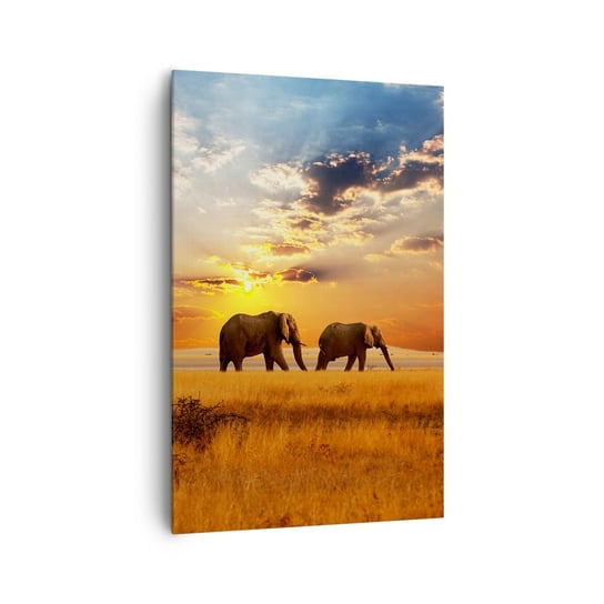 Obraz na płótnie - Rodzinna przechadzka - 80x120cm - Zwierzęta Afryka Słoń - Nowoczesny obraz na ścianę do salonu do sypialni ARTTOR ARTTOR