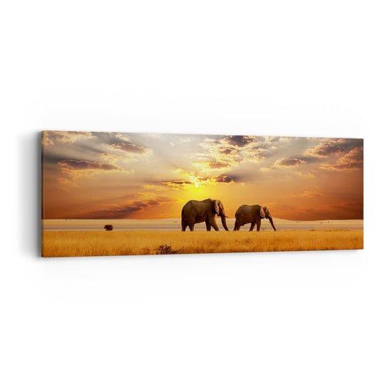 Obraz na płótnie - Rodzinna przechadzka - 90x30cm - Zwierzęta Afryka Słoń - Nowoczesny Canvas obraz do salonu do sypialni ARTTOR ARTTOR