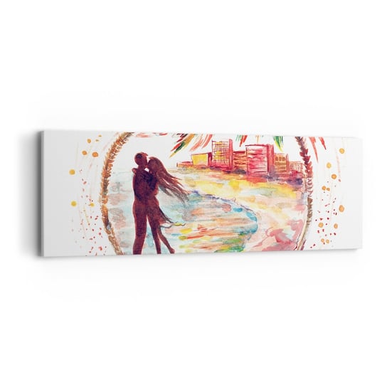 Obraz na płótnie - Romantyczne wakacje - 90x30cm - Ludzie Palma Kokosowa Plaża - Nowoczesny Canvas obraz do salonu do sypialni ARTTOR ARTTOR