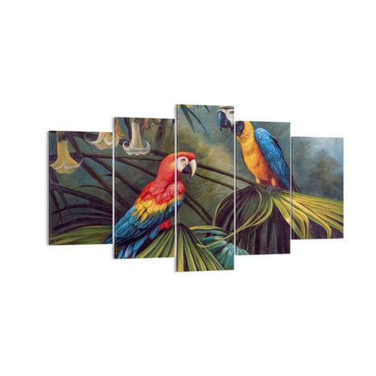 Obraz na płótnie - Romantyzm w tropikach - 160x85 cm - Obraz nowoczesny - Papuga Ara, Zwierzęta, Las Tropikalny, Sztuka, Ptaki - EA160x85-4780 ARTTOR