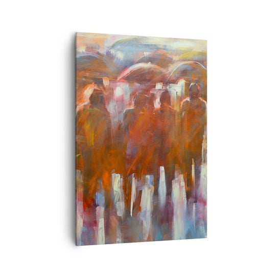 Obraz na płótnie - Równi w deszczu i mgle - 70x100cm - Ludzie Ruchliwe Miasto Sztuka - Nowoczesny foto obraz w ramie do salonu do sypialni ARTTOR ARTTOR