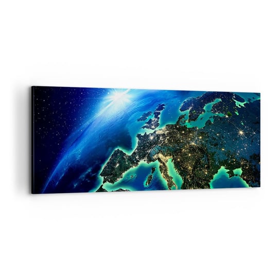 Obraz na płótnie - Roziskrzona Europa - 100x40cm - Kosmos Planeta Ziemia Kontynenty - Nowoczesny foto obraz w ramie do salonu do sypialni ARTTOR ARTTOR