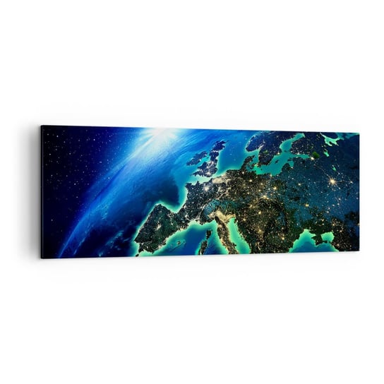 Obraz na płótnie - Roziskrzona Europa - 140x50cm - Kosmos Planeta Ziemia Kontynenty - Nowoczesny Canvas obraz do salonu do sypialni ARTTOR ARTTOR