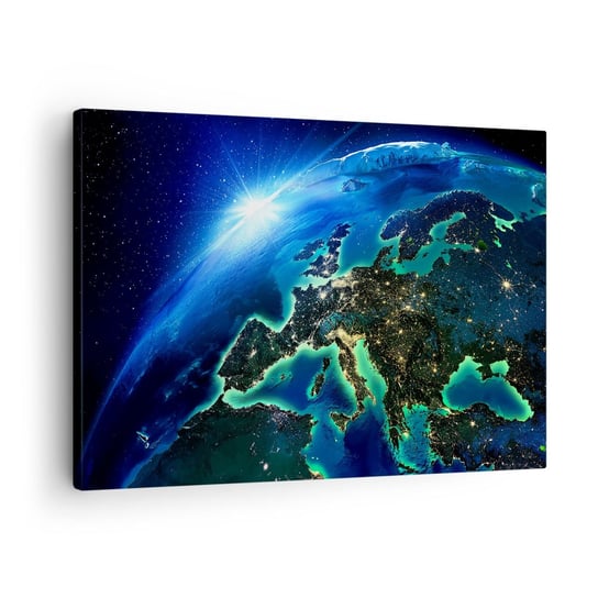 Obraz na płótnie - Roziskrzona Europa - 70x50cm - Kosmos Planeta Ziemia Kontynenty - Nowoczesny Canvas obraz do salonu do sypialni ARTTOR ARTTOR