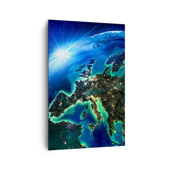 Obraz na płótnie - Roziskrzona Europa - 80x120cm - Kosmos Planeta Ziemia Kontynenty - Nowoczesny obraz na ścianę do salonu do sypialni ARTTOR ARTTOR