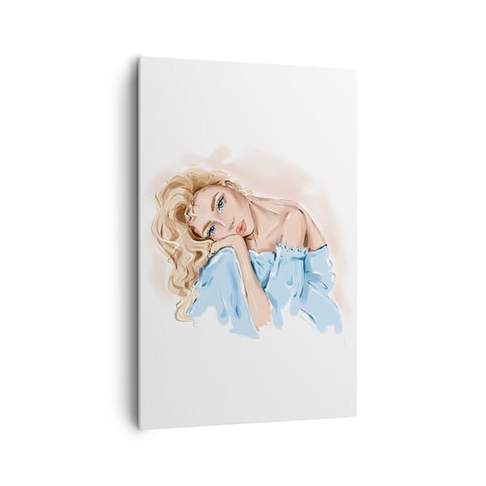 Obraz na płótnie - Rozmarzona w błękicie - 80x120cm - Kobieta Moda Grafika - Nowoczesny obraz na ścianę do salonu do sypialni ARTTOR ARTTOR