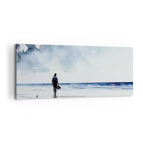 Obraz na płótnie - Rozmowa z morzem - 100x40cm - Samotny Człowiek Brzeg Morza - Nowoczesny foto obraz w ramie do salonu do sypialni ARTTOR ARTTOR