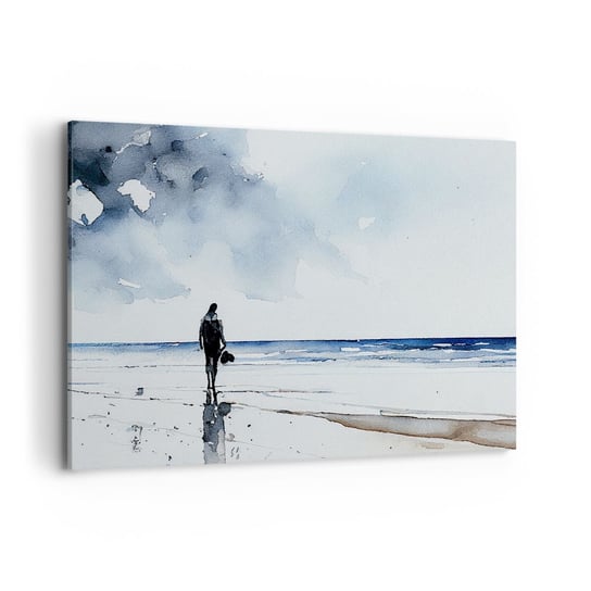 Obraz na płótnie - Rozmowa z morzem - 100x70cm - Samotny Człowiek Brzeg Morza - Nowoczesny foto obraz w ramie do salonu do sypialni ARTTOR ARTTOR