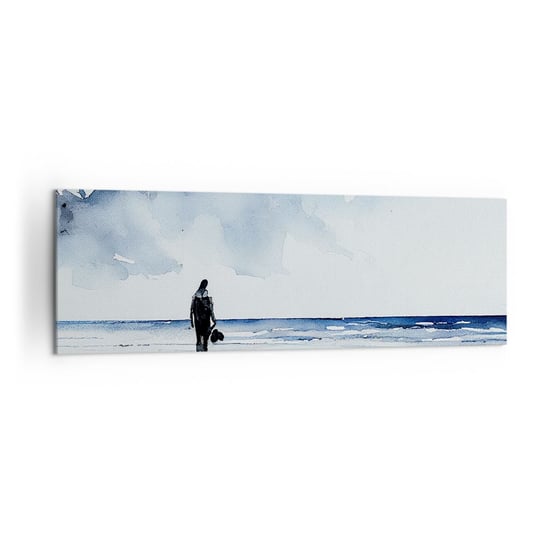 Obraz na płótnie - Rozmowa z morzem - 160x50cm - Samotny Człowiek Brzeg Morza - Nowoczesny foto obraz w ramie do salonu do sypialni ARTTOR ARTTOR
