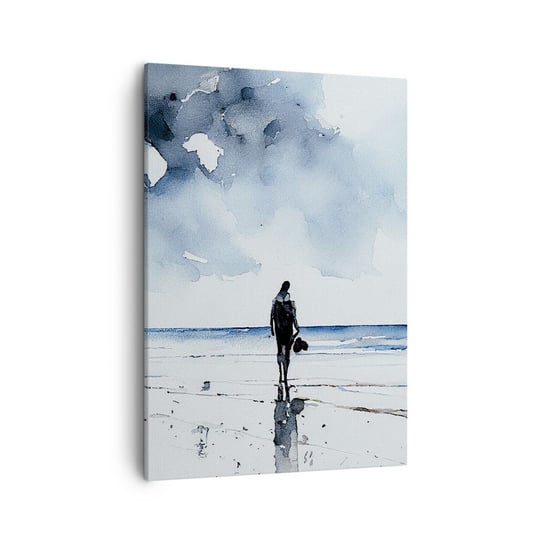 Obraz na płótnie - Rozmowa z morzem - 50x70cm - Samotny Człowiek Brzeg Morza - Nowoczesny Canvas obraz do salonu do sypialni ARTTOR ARTTOR