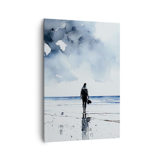 Obraz na płótnie - Rozmowa z morzem - 70x100cm - Samotny Człowiek Brzeg Morza - Nowoczesny foto obraz w ramie do salonu do sypialni ARTTOR ARTTOR