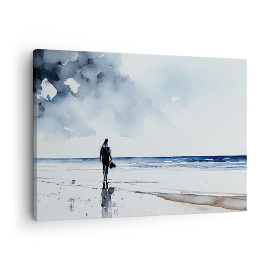 Obraz na płótnie - Rozmowa z morzem - 70x50cm - Samotny Człowiek Brzeg Morza - Nowoczesny Canvas obraz do salonu do sypialni ARTTOR ARTTOR