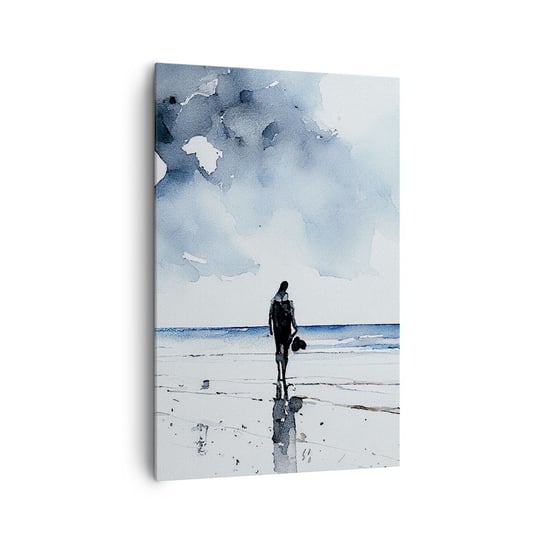 Obraz na płótnie - Rozmowa z morzem - 80x120cm - Samotny Człowiek Brzeg Morza - Nowoczesny obraz na ścianę do salonu do sypialni ARTTOR ARTTOR