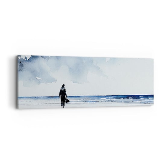 Obraz na płótnie - Rozmowa z morzem - 90x30cm - Samotny Człowiek Brzeg Morza - Nowoczesny Canvas obraz do salonu do sypialni ARTTOR ARTTOR