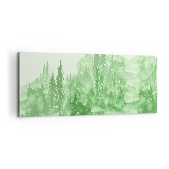 Obraz na płótnie - Rozmyty zieloną mgłą - 100x40cm - Las Grafika Krajobraz - Nowoczesny foto obraz w ramie do salonu do sypialni ARTTOR ARTTOR