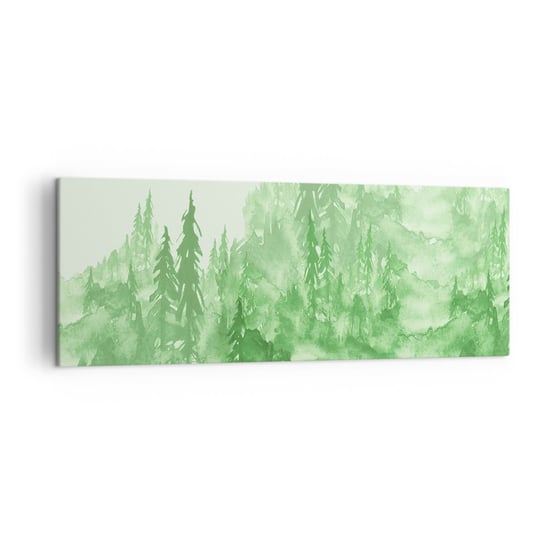 Obraz na płótnie - Rozmyty zieloną mgłą - 140x50 cm - Obraz nowoczesny - Las, Grafika, Krajobraz, Natura, Drzewa Iglaste - AB140x50-4046 ARTTOR