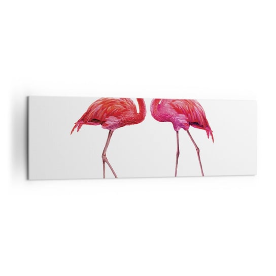 Obraz na płótnie - Różowe randez-vous - 160x50cm - Flamingi Ptaki Sztuka - Nowoczesny foto obraz w ramie do salonu do sypialni ARTTOR ARTTOR