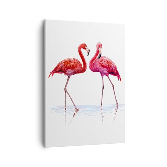 Obraz na płótnie - Różowe randez-vous - 50x70cm - Flamingi Ptaki Sztuka - Nowoczesny Canvas obraz do salonu do sypialni ARTTOR ARTTOR